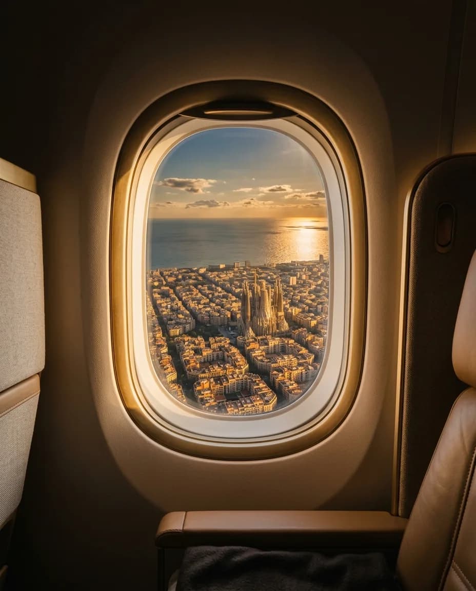 View of Barcelona from the cabin window